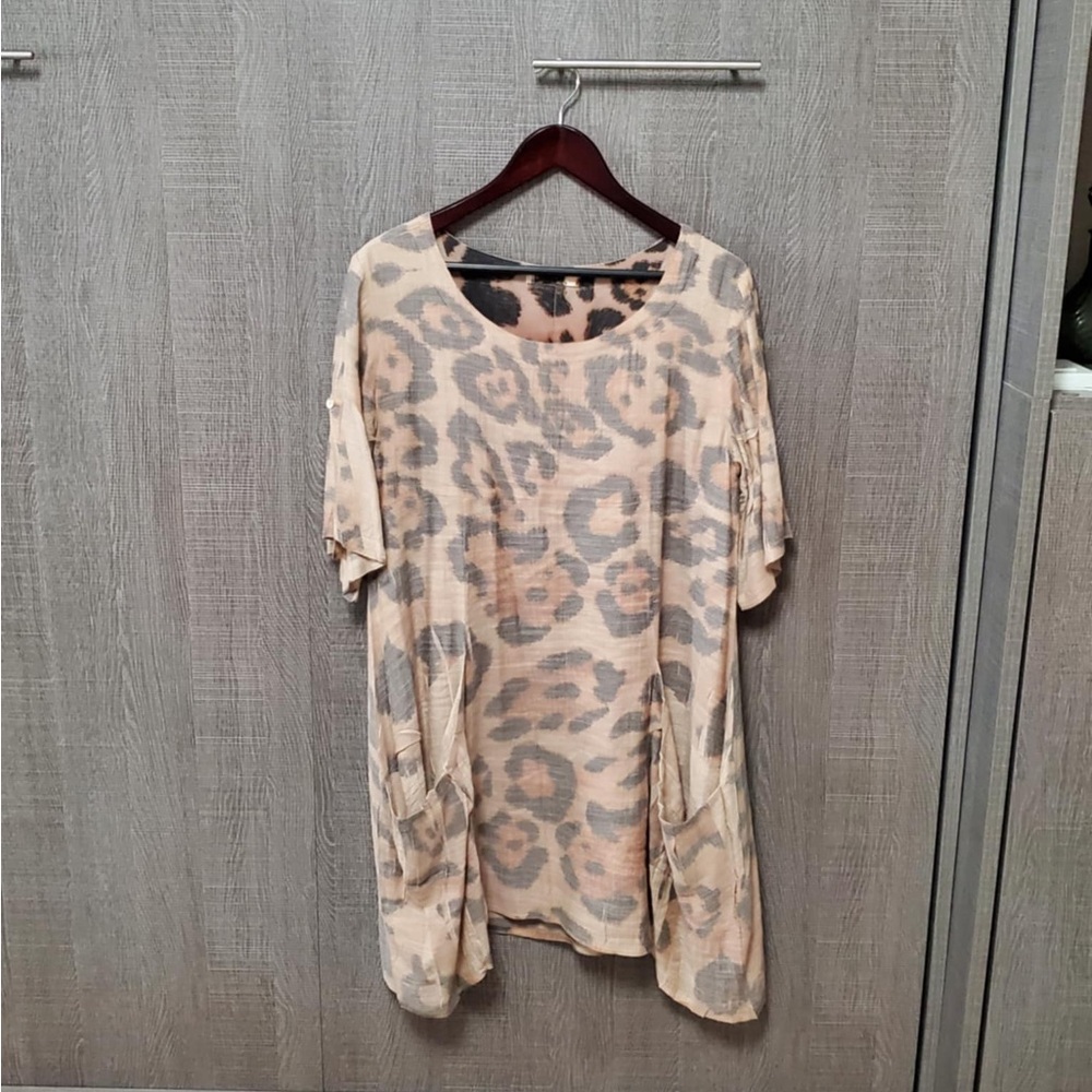 Origami Leopard Tunic Dress Brown Black L/XL - Picture 3 of 8